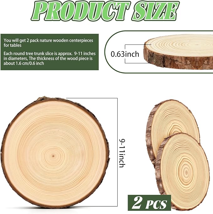 FSWCCK 2 Pack Nature Unfinished Round Wood Slices, 9-11 Inches Wooden Circle - Image 2