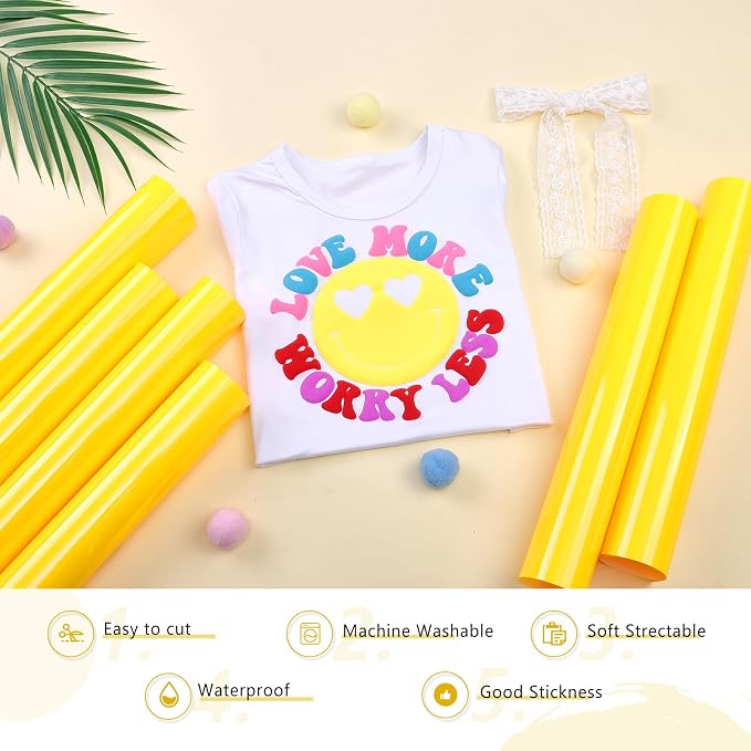 HTVSTD Neon Yellow Puff HTV Heat Transfer Vinyl 6pcs 12×10in | Vivid Color - Image 5