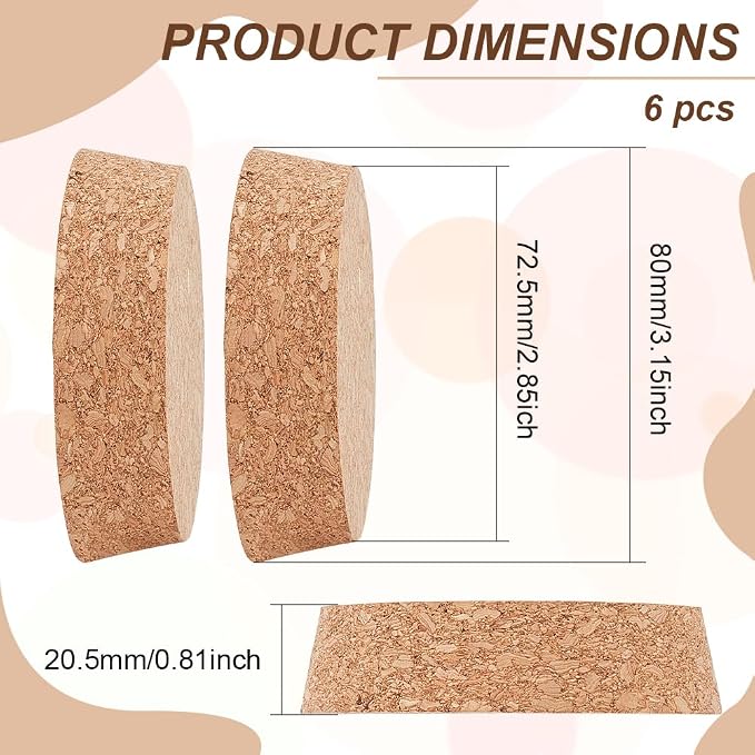 BENECREAT 6pcs Cork Bottle Stoppers, Tapered Design, 3.15in Diameter, - Image 2