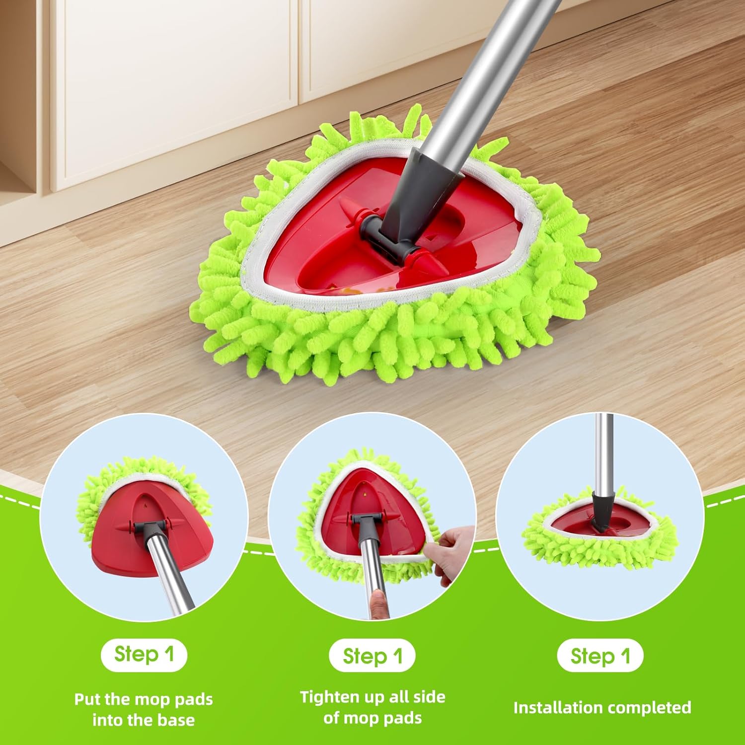Chenille Mop Heads Replacements 4 Pcs & 1 Base Set for Ocedar Easywring 1-Tank System,Reusable Microfiber Spin Mop Replacement Head for Floor Cleaning and Tile