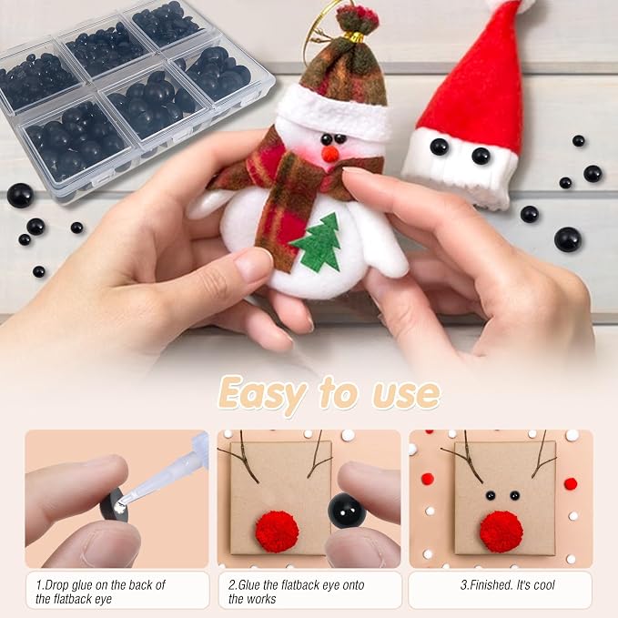 TOAOB 500pcs Round Black Plastic Doll Eyes 4mm 5mm 6mm 8mm 10mm Flatback - Image 4