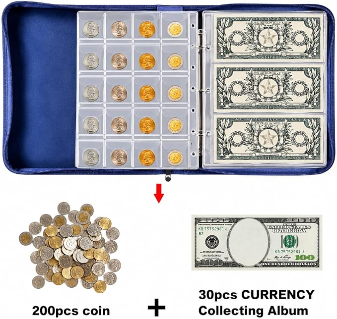 ANKHOH Zippered Coin Collection Book, 200 Pockets and 30 Bill Sleeves | PU - Image 3