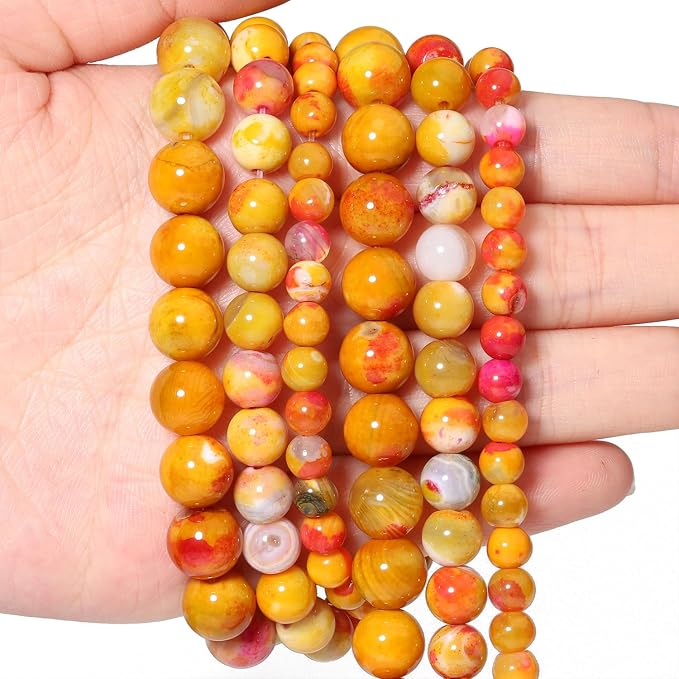 35pcs Round Loose Orange Fire Agate Beads - Image 5