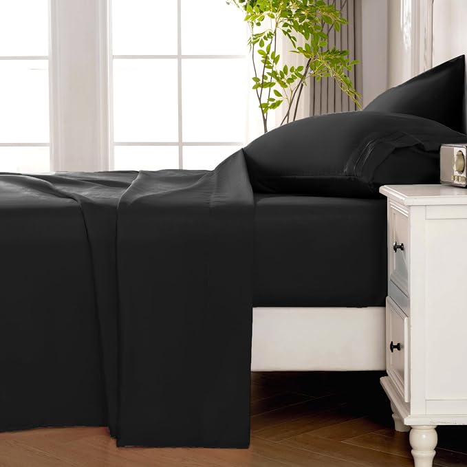ROSE&RISY Black Queen Sheet Set, 4 Pieces Soft Bedding Queen Sheet Set - Image 3