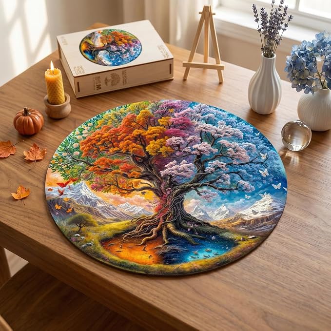 100 Pieces Wooden Puzzles Adults, Seasonal Tree of Life Wood Puzzles Adult - Image 8