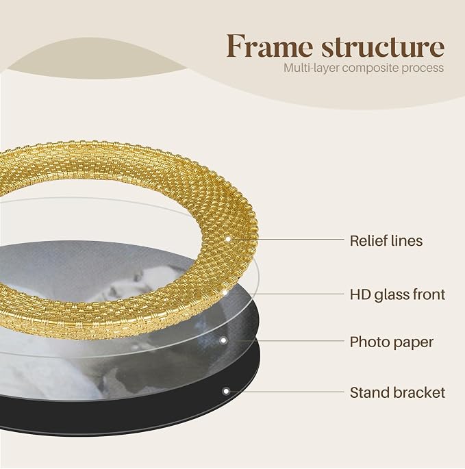 Cuspin 6x6 Round Picture Frame, Vintage Gold 6 inch Circle Frame Rattan - Image 6