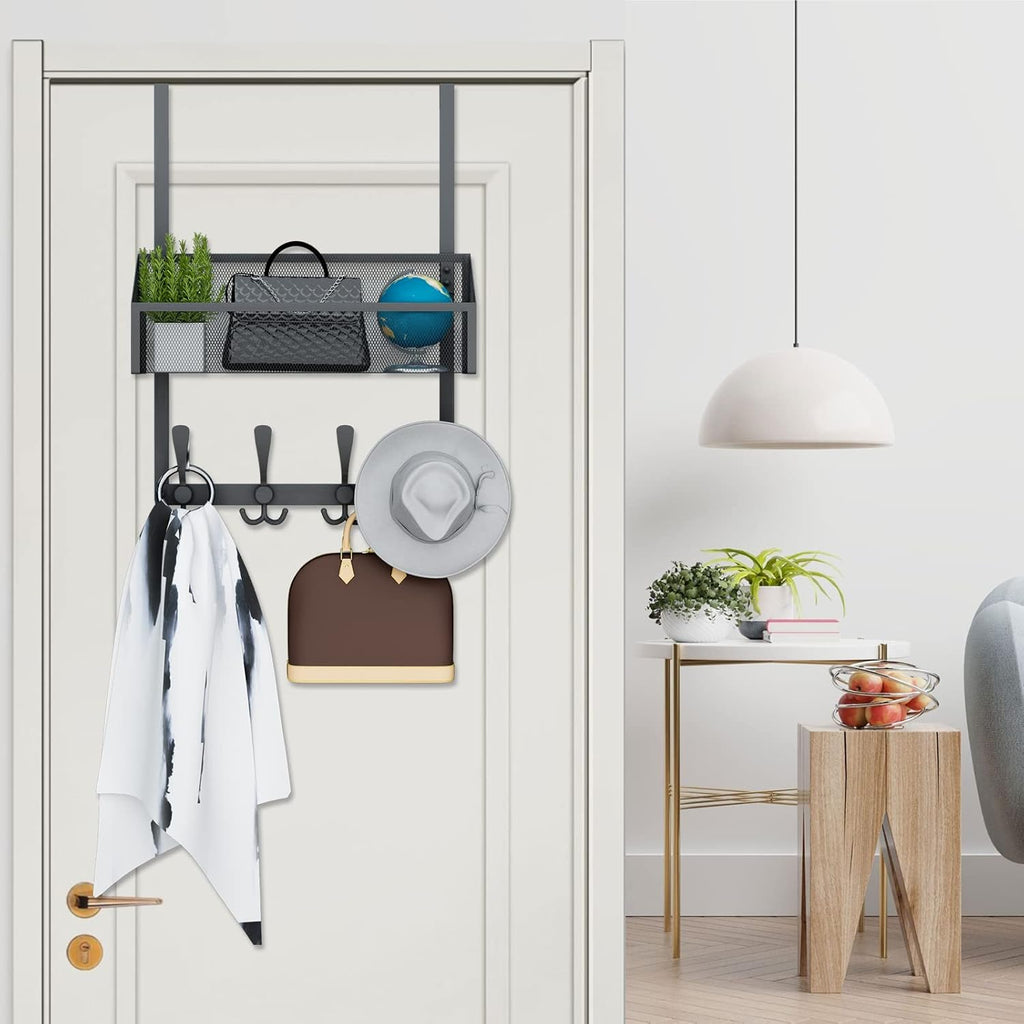 Over The Door Hooks Organizer, Coat Rack Over The Door Storage Hanger Towel Rack, Back of Door Storage Organizer for Bathroom,Bedroom,Kitchen,Office (Black 2-Tier)