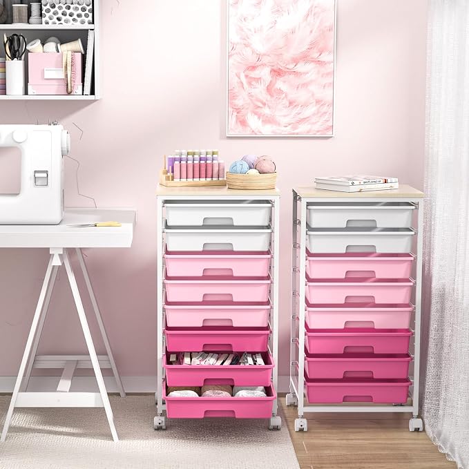 Rolling Cart with Drawers, Storage Cart with 8 Drawers and Wooden Tabletop - Image 7