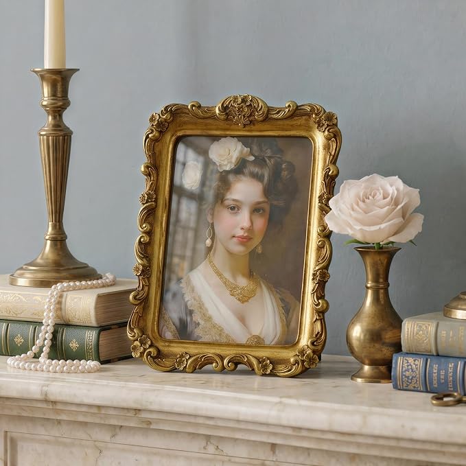 Cuspin Vintage Picture Frame 6x8 Gold Frames, Ornate Floral Resin Photo Frame - Image 8