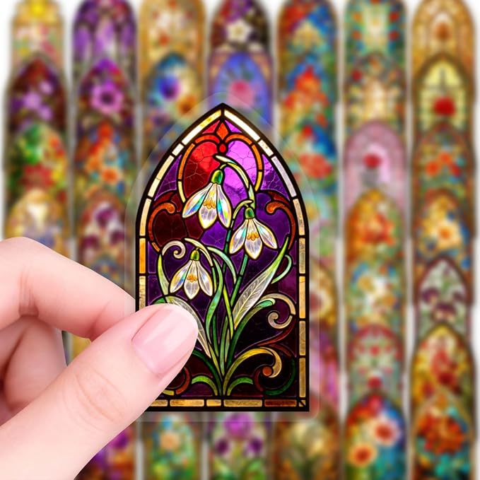 50PCS Transparent Stained Glass Stickers, Waterproof PET Cathedral Window Decals - Image 3