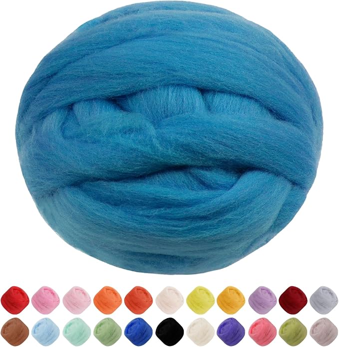 JeogYong Needle Felting Wool, 3.53oz Wool Roving Chunky Wool Yarn, Peacock Blue by JeogYong
