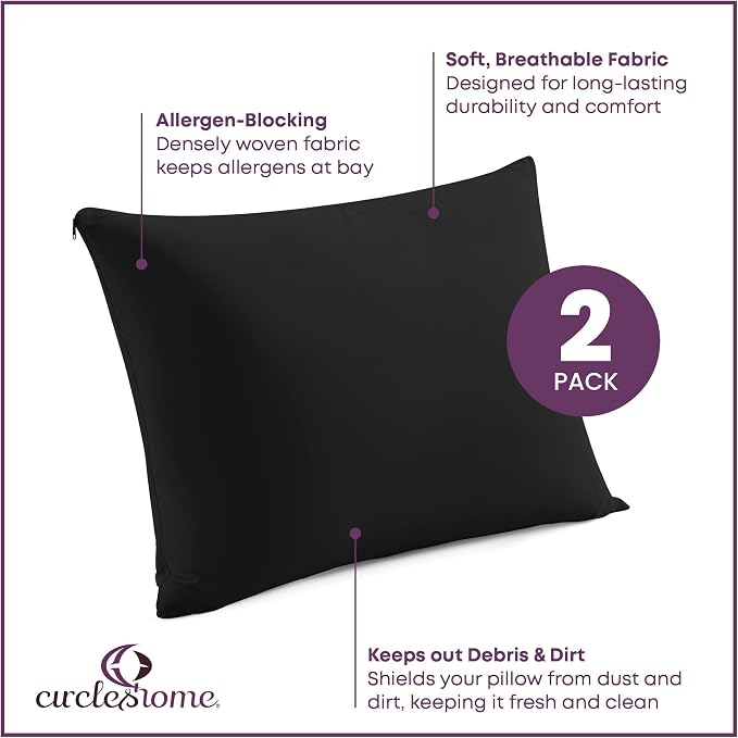 CirclesHome Pillow Protectors 2 Pack Standard Zippered - Image 2