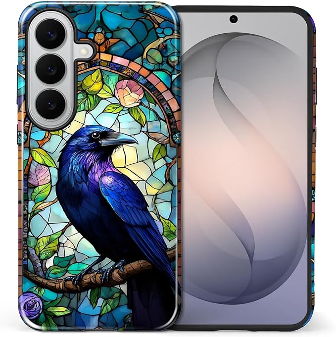 for Samsung Galaxy S26 Case, Crow Faux Stained Glass Pattern Glossy 2 in 1 - Image 2