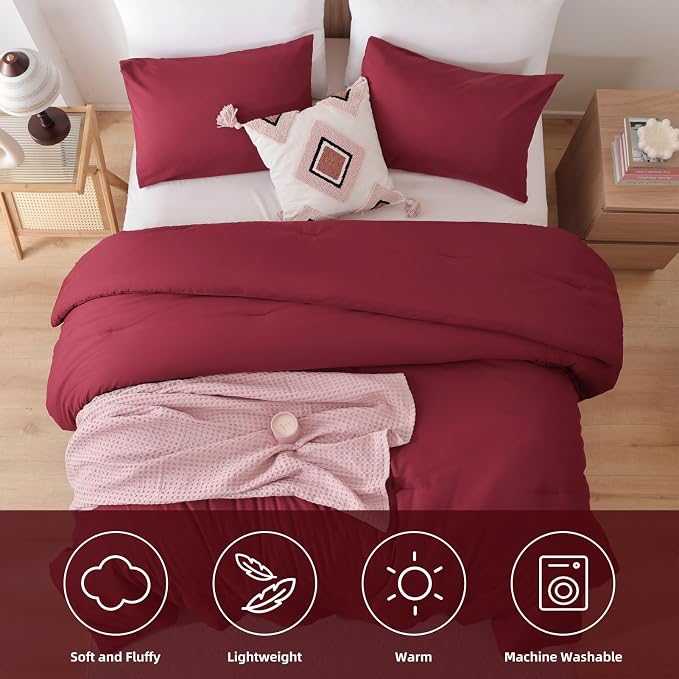ROSGONIA California King Comforter Set Dark Red - Image 5