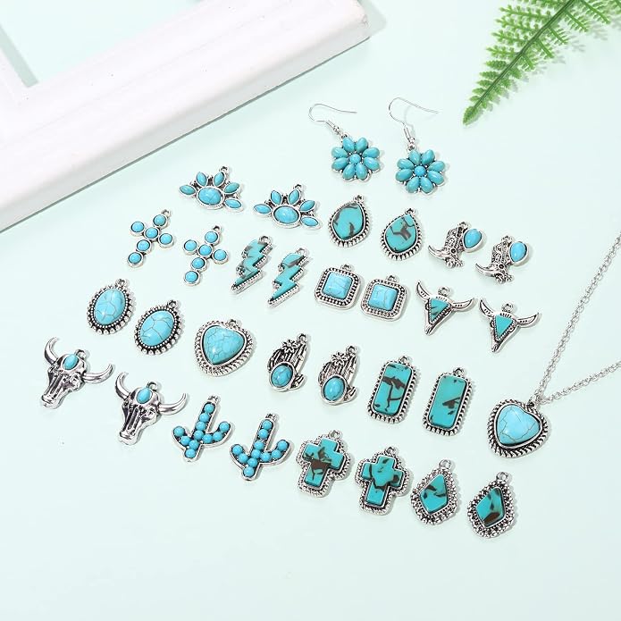 NVENF 32PCS Western Charms for Jewelry Making, Synthetic Turquoise Vintage - Image 2