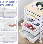 SYKIARIOL Utility Cart with 5 Drawers, Storage Drawer Cart with Wooden Tabletop - Image 4