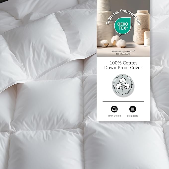 Hotel Grand White Goose Feather Down Fiber Comforter King Size, 100% Cotton - Image 3