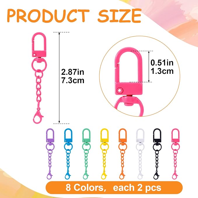 16 Pcs Metal Keychain Clip, Colorful Swivel Snap Hook - Image 2