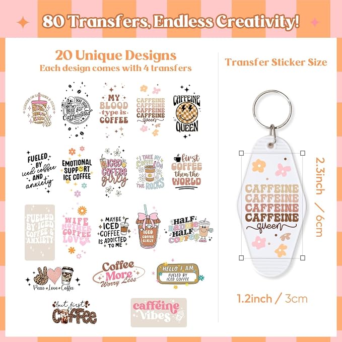 KACIOLA STUDIO Coffee UV DTF Wrap Stickers-80PCS Coffee Theme UV DTF Sticker - Image 2