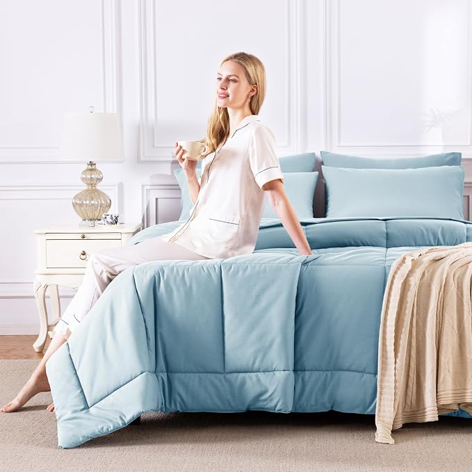 CozyLux King Size Comforter Set Light Blue, 7 Pieces Bed in a Bag, All Season - Image 7