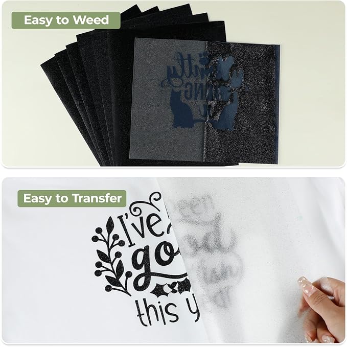 HTVRONT Black Glitter HTV Heat Transfer Vinyl, 11 Pack, Silhouette & Heat Press - Image 4