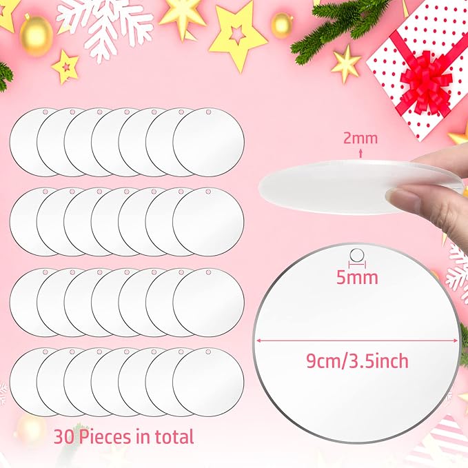 3.5 Inch Acrylic Ornaments Blanks, Christmas Decor, Keychain Engraving - Image 5