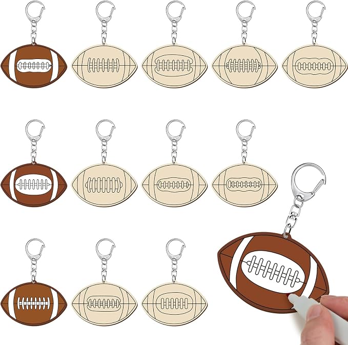 RattanView 24 Pcs Football Craft Color Your Own Keychains DIY Craft Wooden by RattanView