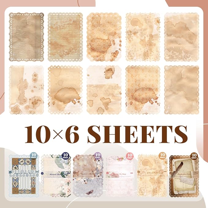 60Pcs Vintage Die-Cut Lace Edge Scrapbook Paper, DIY Junk Journal Supplies | 6 - Image 5