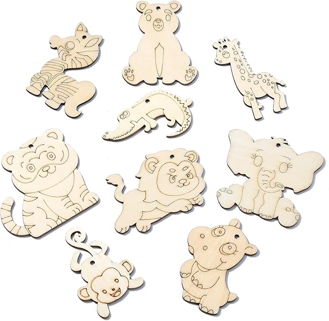 45 pcs 9 Styles Animal Theme Unfinished Wood Cutout Charms Elephant Lion - Image 8