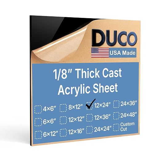 Duco Black Cast Acrylic Sheets 1/8" Thick 12" x 24" by DucoPlasticsSupply