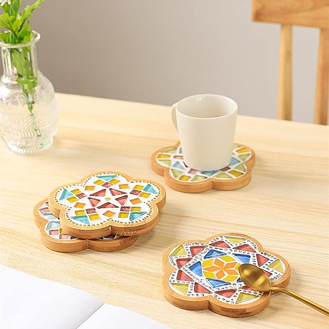 4PCS Mosaic Bamboo Coasters for Crafts, Blank Base Trays, Drinking Cup Coaster - Image 6
