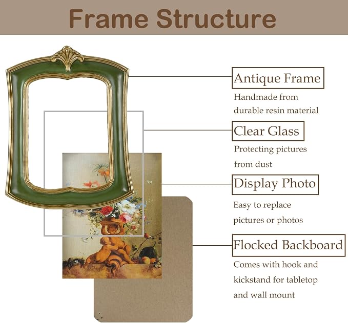 Vintage Picture Frame 5x7 Antique Ornate Photo Frame Tabletop and Wall Hanging - Image 5