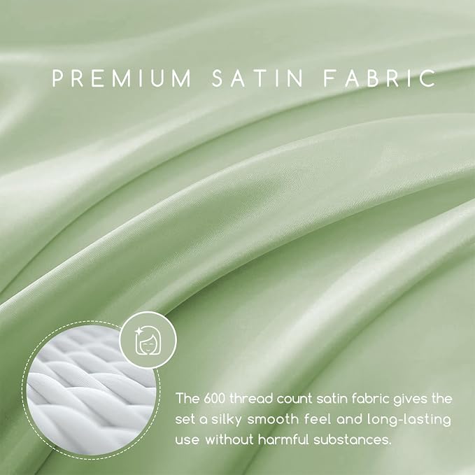 MR&HM Satin Bed Sheets with Elastic Corner Straps, Full Size Sheets Set - Image 2