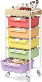 SYKIARIOL Utility Cart with 5 Labeling Drawers and Wooden Tabletop – Rolling by SYKIARIOL