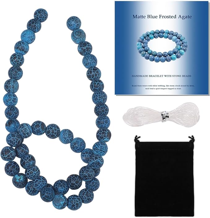 8mm Matte Blue Frosted Agate Bead, 15-Inch Matte Round Loose Stone Beads by THRELE