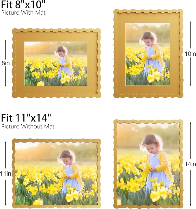 11x14 Picture Frame with Mat for 8x10, Wavy Edge Wooden Real Glass Photo Frame - Image 4