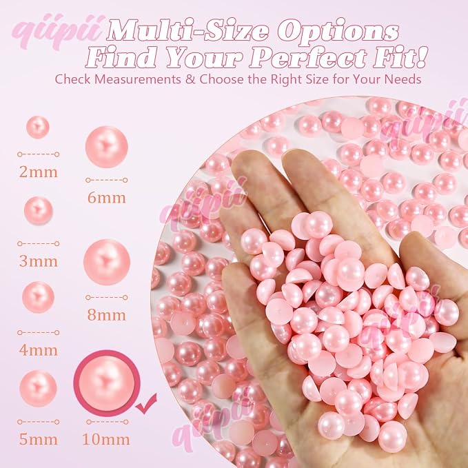 qiipii 220PCS 10mm Dark Pink Half Round Pearls Bulk - Image 3
