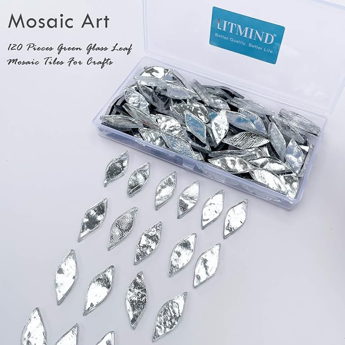 LITMIND 120 Pieces Silver Mosaic Glass Petals & Leaves - Image 3