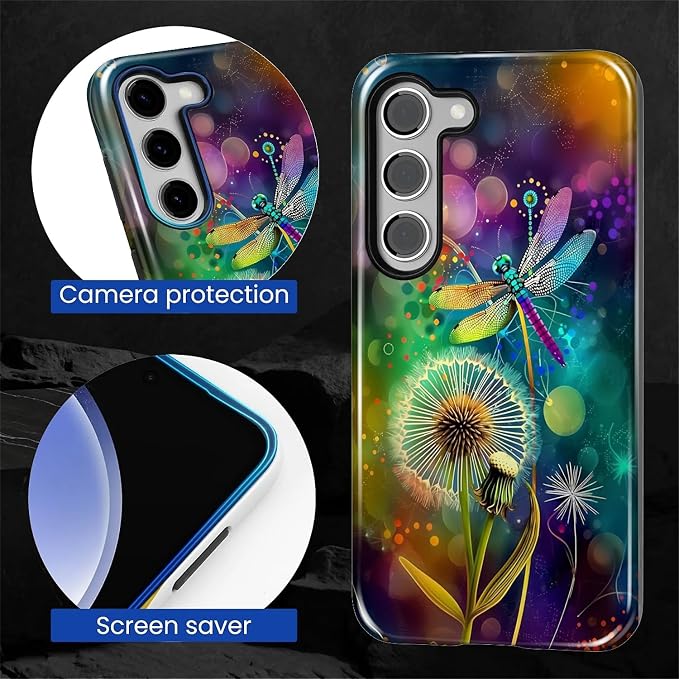 for Samsung Galaxy S23 Plus Case, Dragonfly Dandelion Colorful Pattern Glossy 2 - Image 6