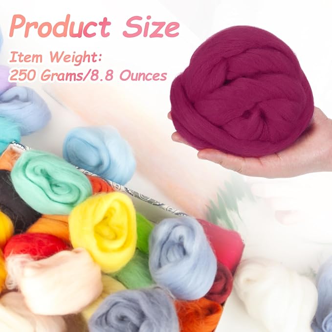 PATIKIL Wool Roving Yarn, 250G/8.8OZ Felting Wool Pure Roving Yarn, Rose Red - Image 2