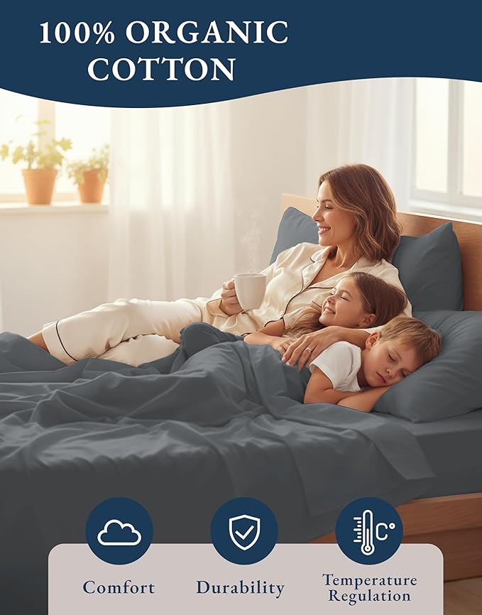 LANE LINEN 100% Organic Cotton Sheets King Size Machine Washable Fully - Image 6