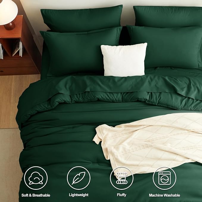 CozyLux King Size Comforter Set Emerald Green, 7 Pieces Bed in a Bag King - Image 2