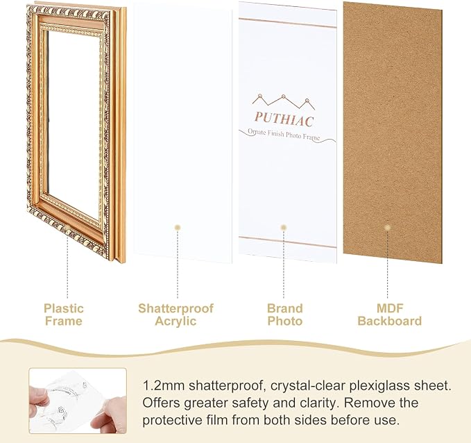 puthiac 5x7 Gold Picture Frame, Ornate Vintage Photo Frame | Antique gold - Image 2