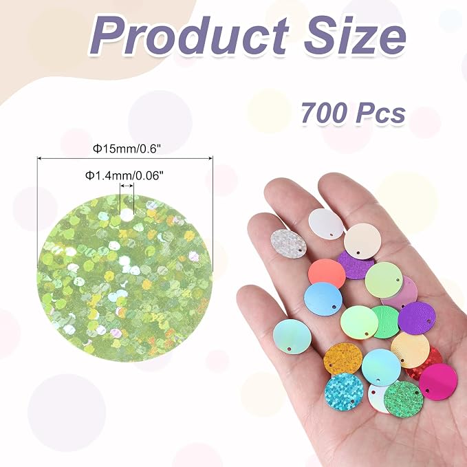 MECCANIXITY 700 Pcs Flat Round Sequins 15mm/0.6 Inch Loose Paillettes Craft - Image 2