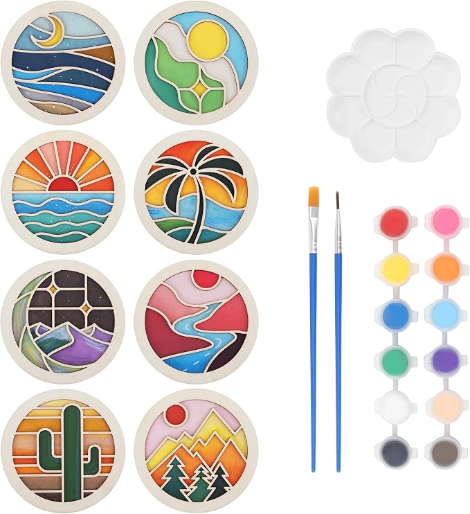 Temlum Wooden Coasters Painting Kit, Paint You Own Coaster Wooden Painting by TEMLUM