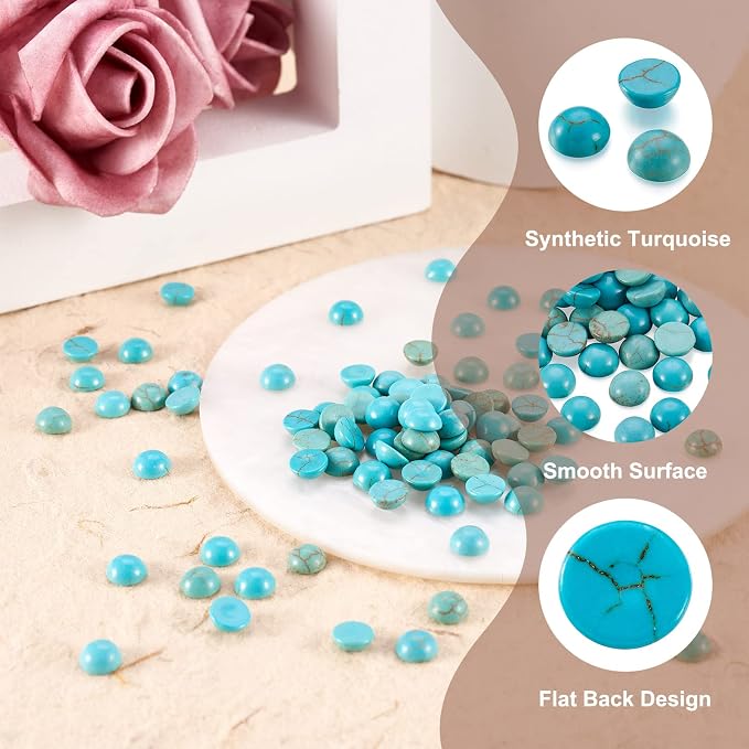 FASHEWELRY 100Pcs Natural Turquoise Cabochons Flat Back Gemstone Cabochons 6mm - Image 7