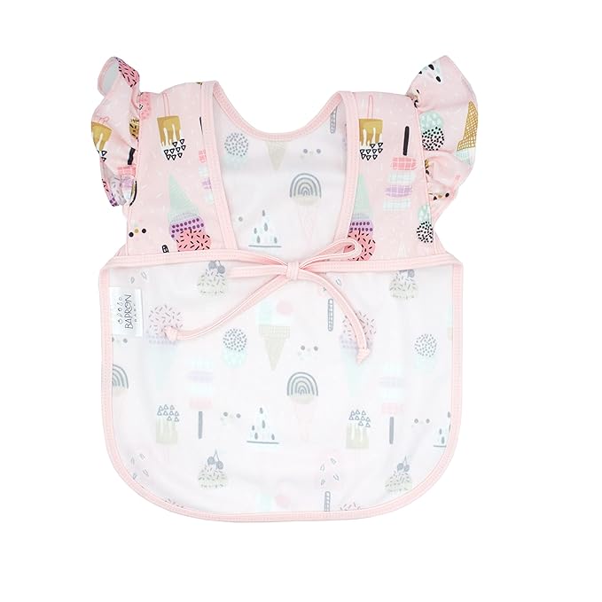 BapronBaby Flutter Pink Ice Cream Bapron - No Neck Tie Safer Bib for Baby & Toddler - Soft Waterproof Stain Resistant - Machine Washable - Sz Baby/Toddler 6m-3T