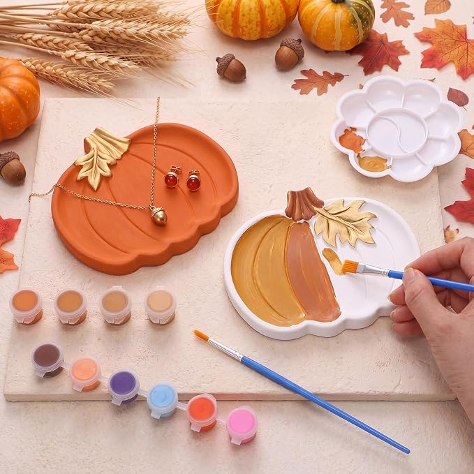 MotiMind 4 Set Ceramics to Paint Pumpkin Jewelry Tray Ready to Paint Your Own - Image 3