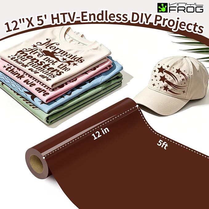 VINYL FROG Brown Heat Transfer Vinyl Roll 12" x5ft Matte HTV Vinyl | Brown Iron - Image 2