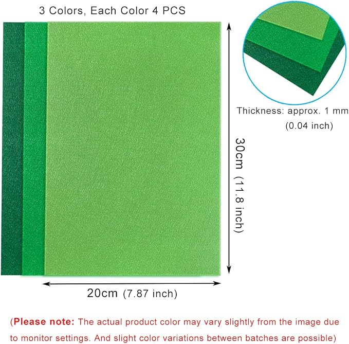 12 PCS Felt Fabric Sheets Shades of Green, 7.87*11.8 inch A4 Stiff Felt Squares - Image 2